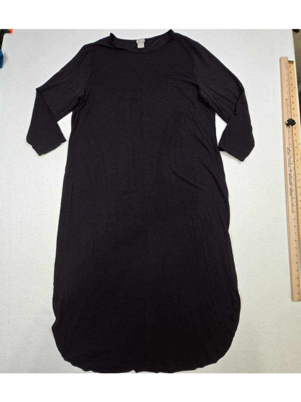 Chicos Size 16/18 XL 3 Black Long Sleeve Midi Dress Relaxed Minimalist